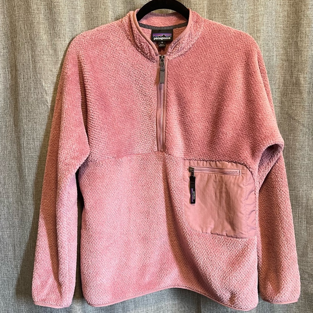 Patagonia Pink Fleece Pullover Quarter-Zip Sweater